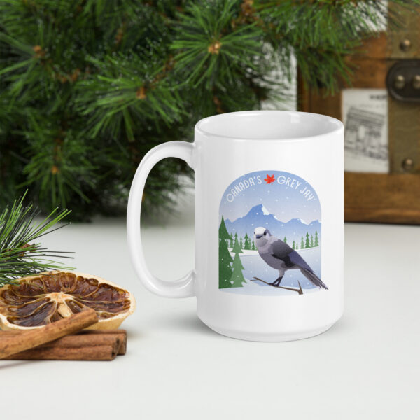 Canada's Grey Jay - White glossy mug - Image 4