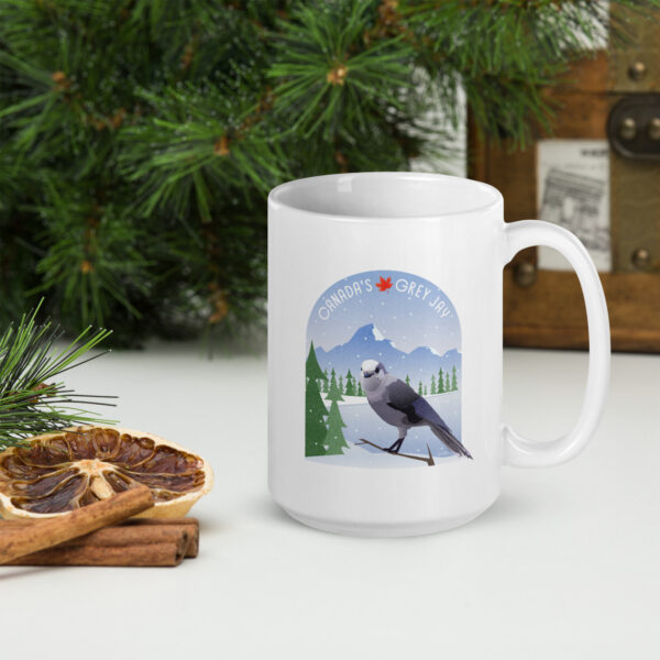 Canada's Grey Jay - White glossy mug - Image 5